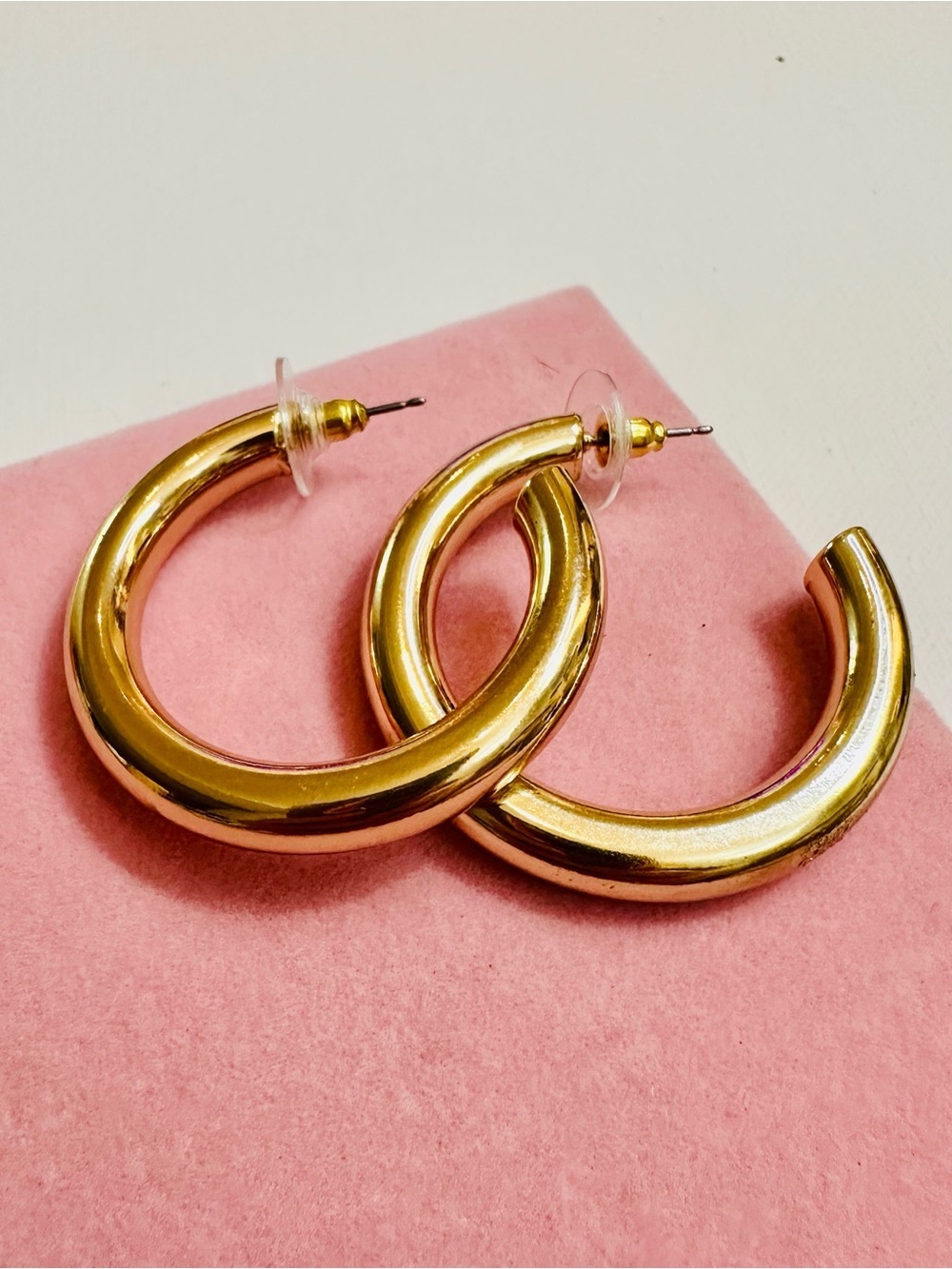 Gold Tone Chunky Hoop Earrings - Picture 2 of 2
